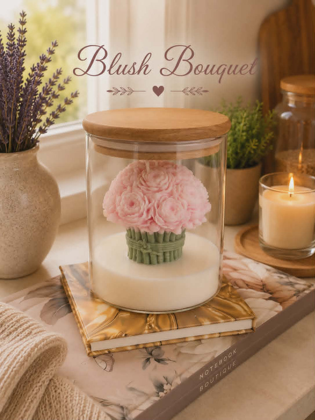 Blush Bouquet – Handgjort doftljus med romantisk rosdesign