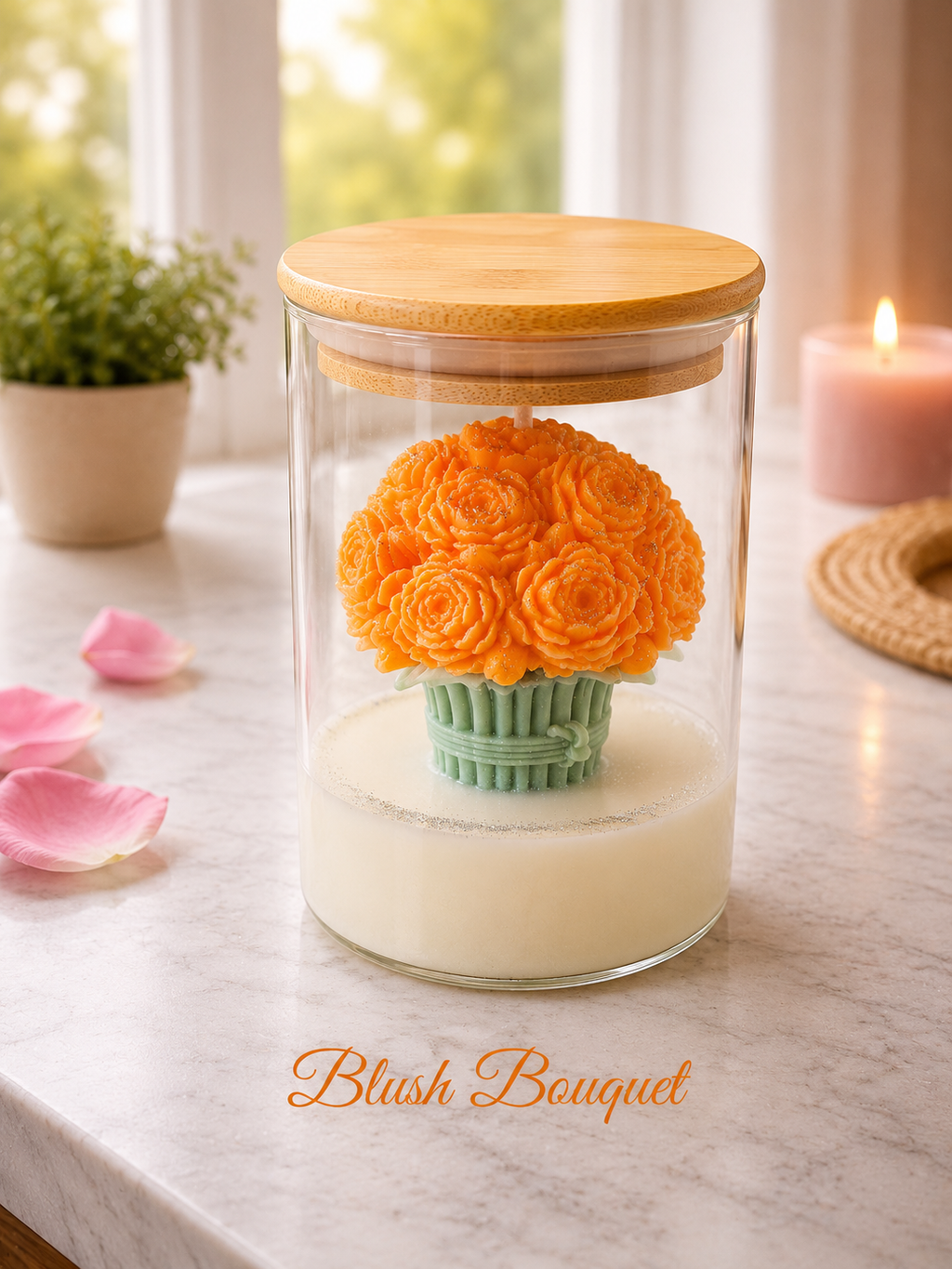 Blush Bouquet – Handgjort doftljus med romantisk rosdesign