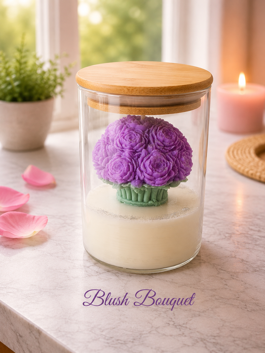 Blush Bouquet – Handgjort doftljus med romantisk rosdesign