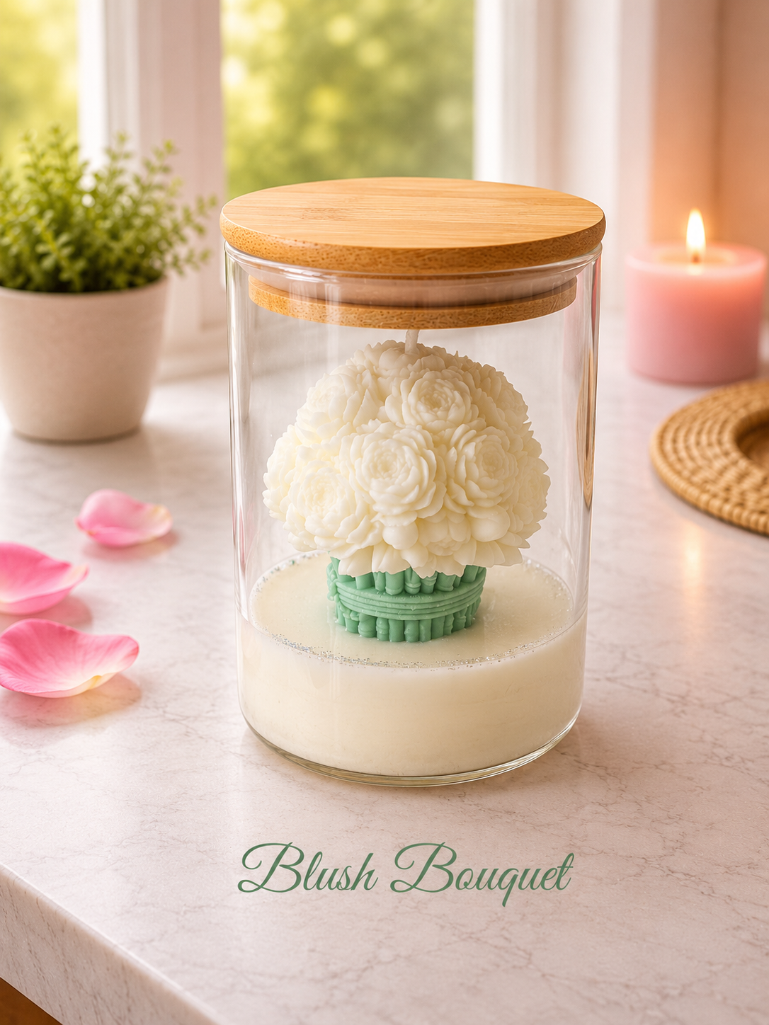Blush Bouquet – Handgjort doftljus med romantisk rosdesign